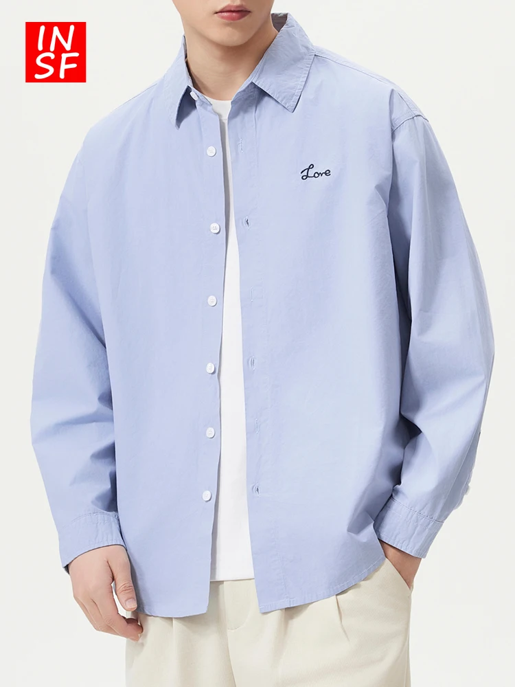 

American Sle Long Sve irt Men Simple 2026 Casual Loose Versatile Trendy Brand irt Teenage Top Breathable Cotton Yout...