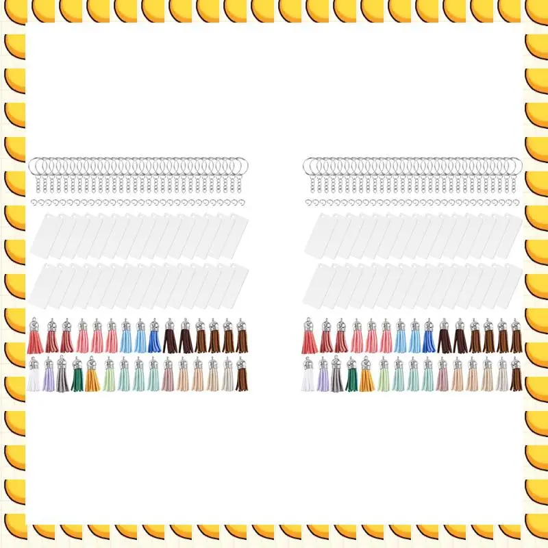 

BAAU 240 Pcs Acrylic Keychain Blank Tassel Pendant Set Includes Rectangular Transparent Acrylic Keychain