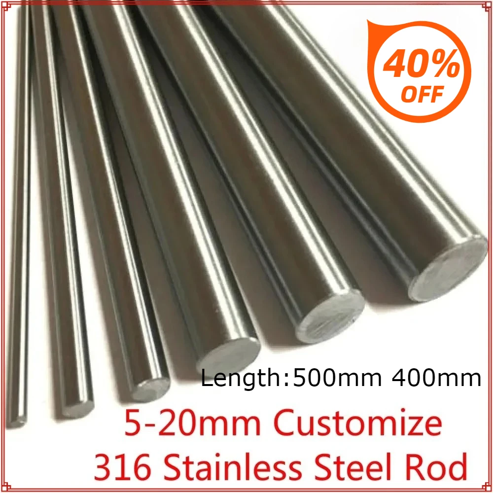 316 Stainless Steel Rod Bar Shaft Round 5mm 6mm 7mm 8mm 10mm 12mm M15 M18 M20  Linear Bars Ground Stock 400/500mm