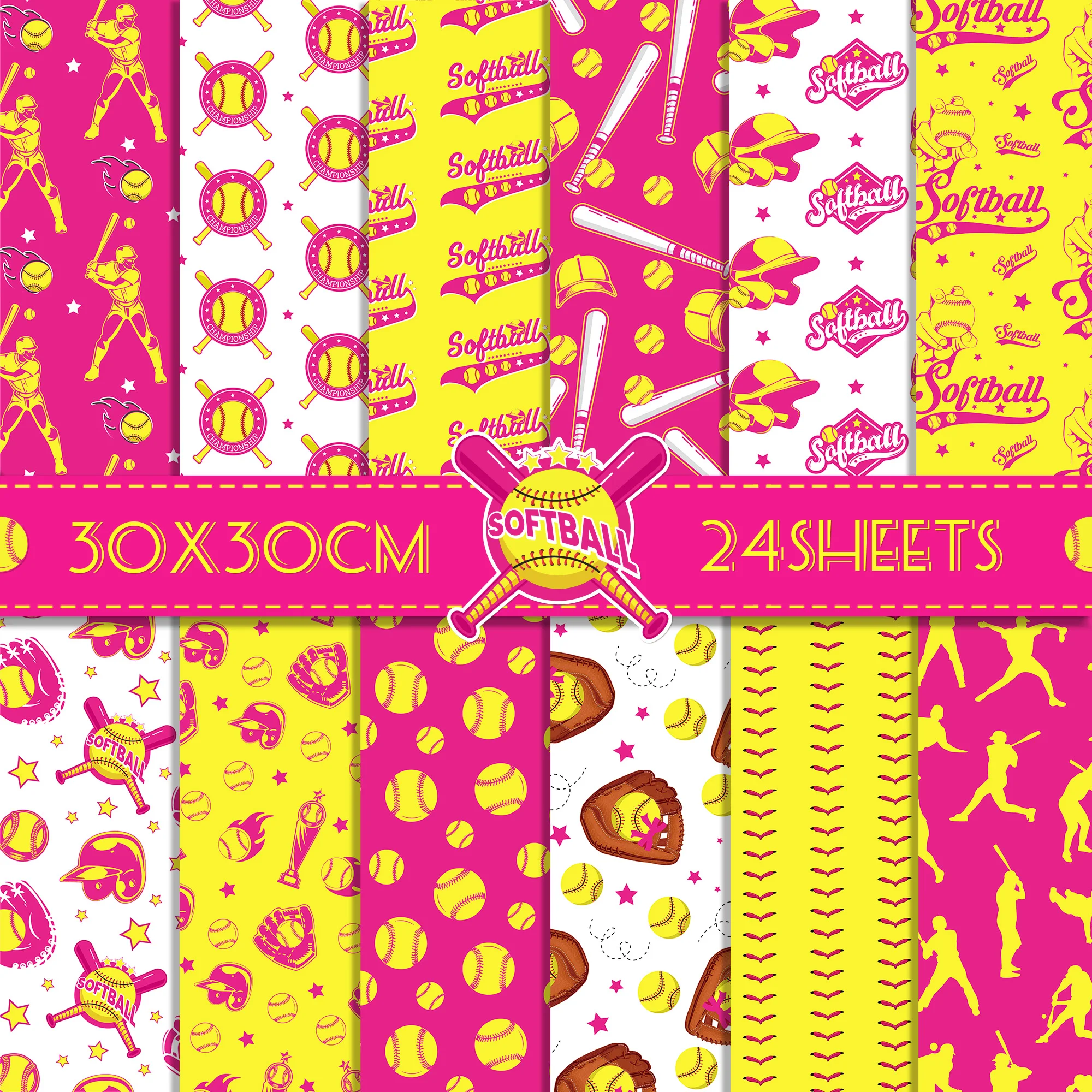 

24pcs 30*30cm Softball Sport Scrapbook Craft Paper DIY Craft Art Background Paper Origami Card Making Photo Album Decor Supplies