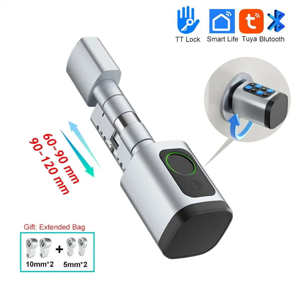 

XMSJ V1 Adjustable TT Lock/ Tuya Bluetooth Smart Fingerprint Digital Cylinder Lock with APP/Password/RFID Card/Key unlock Esp