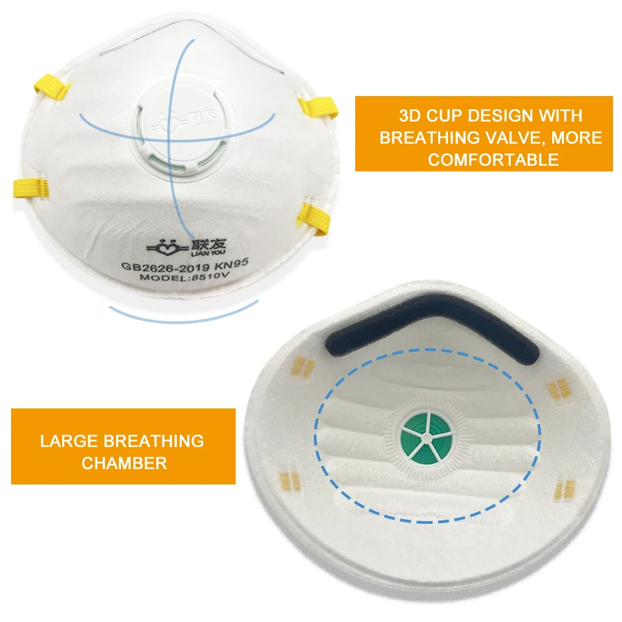 Маска одноразовая Пылезащитная с дыхательным клапаном, PM2.5 KN95
