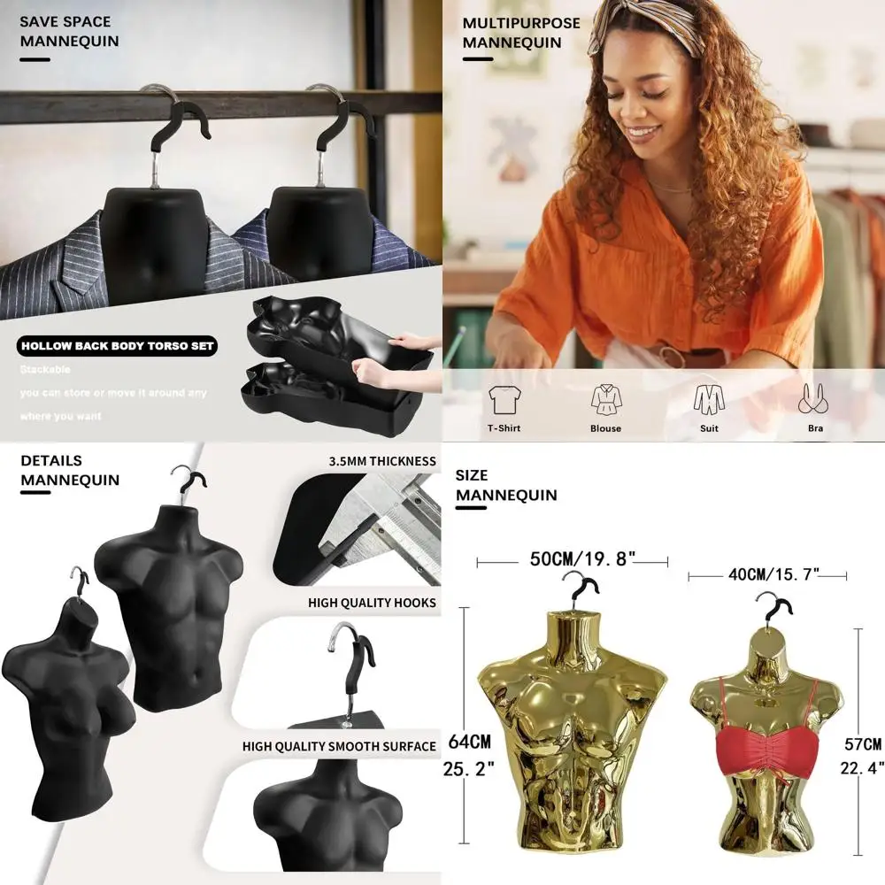 

4 Pack Gold Female Mannequin Hollow Back with Metal Stand and Hanging Hook