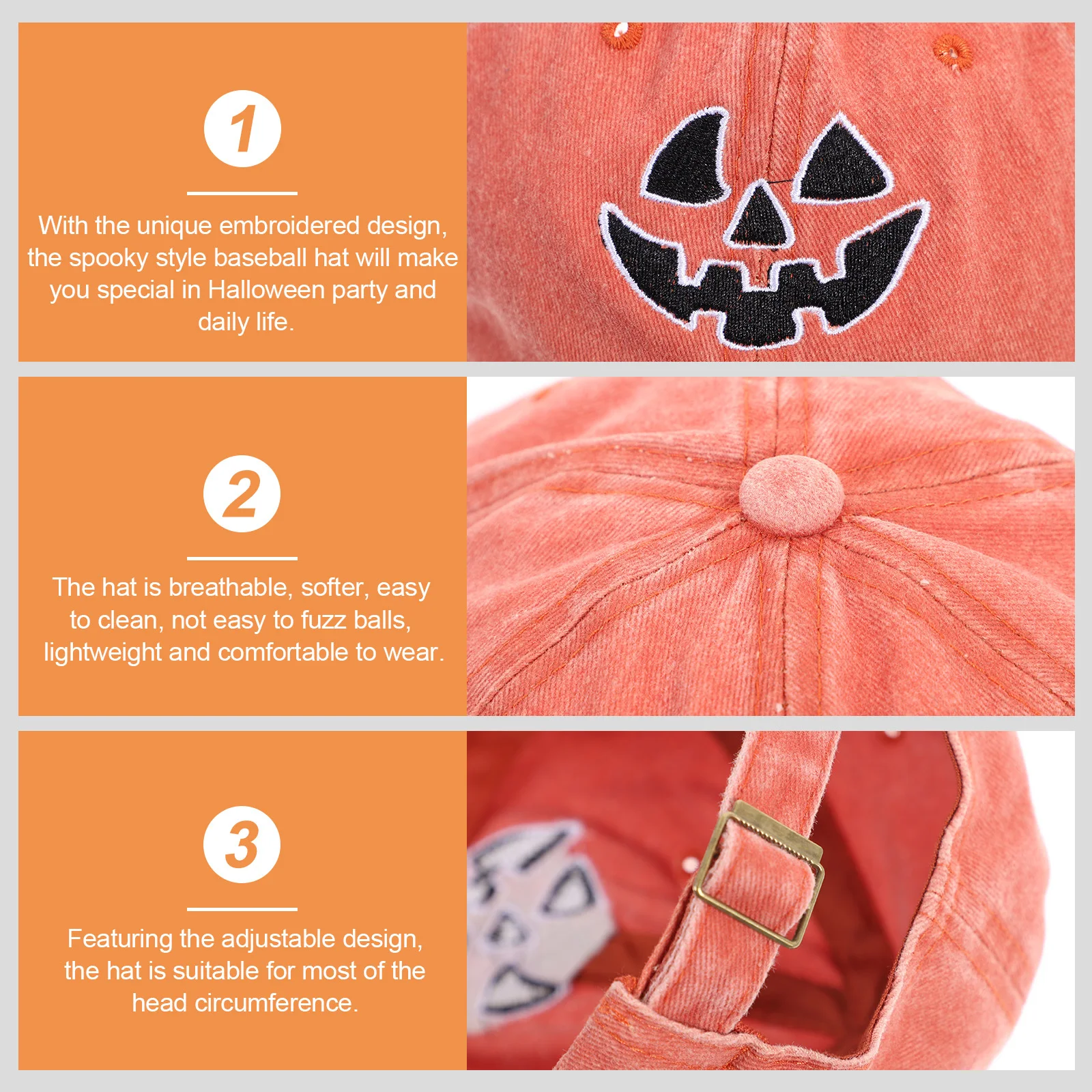 

Embroidered Halloween Baseball Hat Cotton Adjustable Metal Buckle Breathable Sun Protection Pumpkins Gifts for Women Men