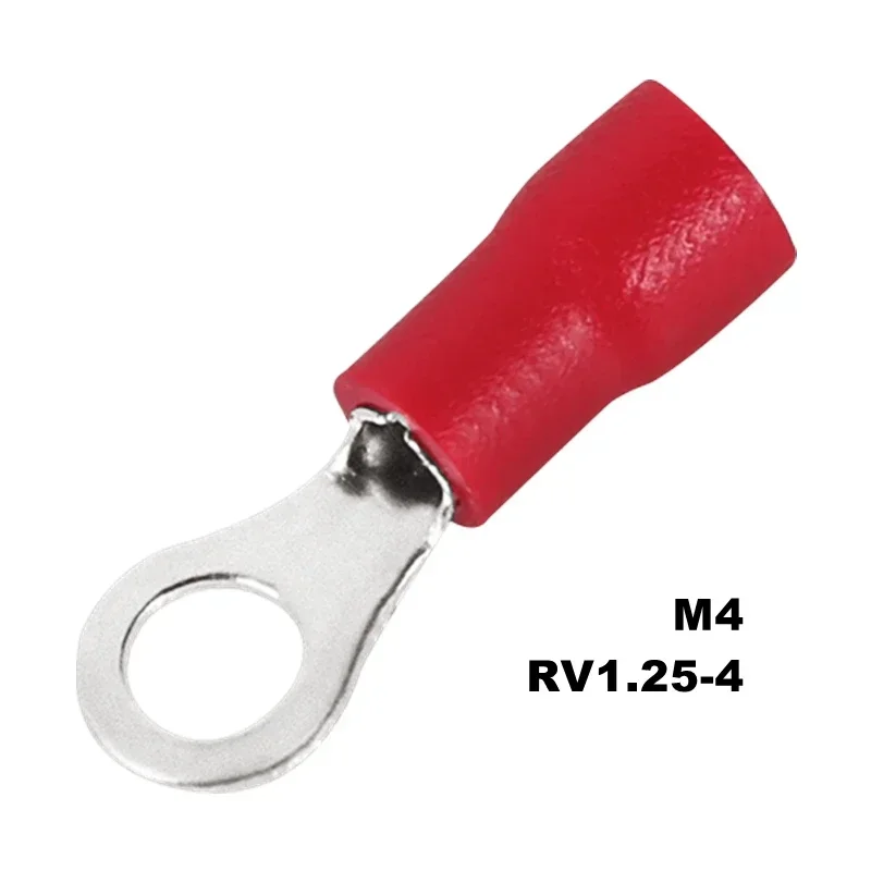 100/50/10 Stück RV1,25 M3 M4 M5 M6 M8 roter Ring Crimp Terminal isolierte elektrische Kabelschuhe Drahtverbinder 22–16 AWG