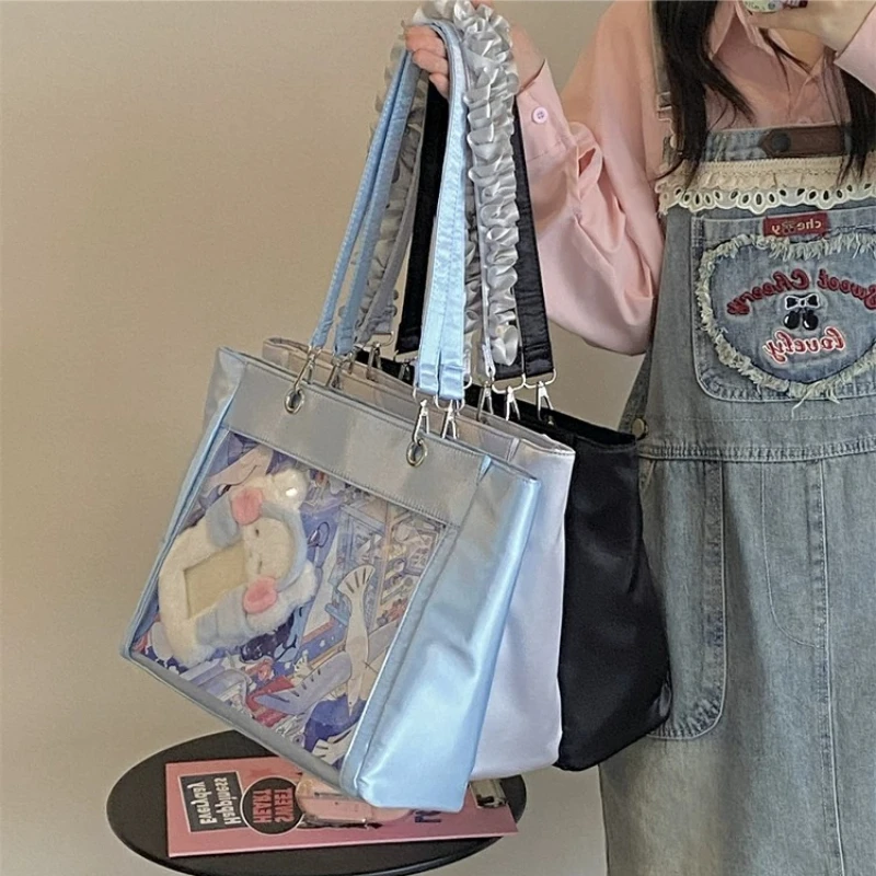 Anime Lta Bag Light Blue Satin Large-capacity Shoulder Bag Bar Bag Two-dimensional Daily Versatile Large Food Tote Bags Women