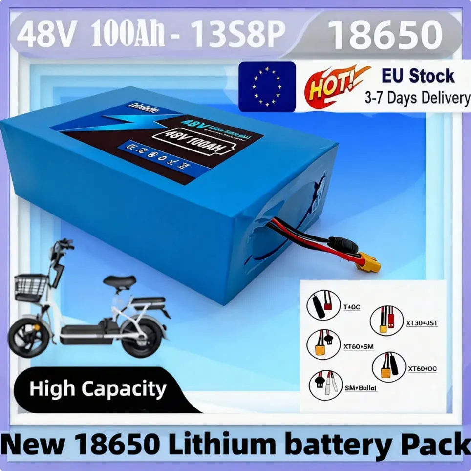 Image of 18650 Lithium-Batteriepack 13S8P ???? 48V 100000mAh 100Ah Große Kapazität Geeignet für ????️ für 48V 250-1500W Eingebautes BMS+54.6V2A Ladegerät