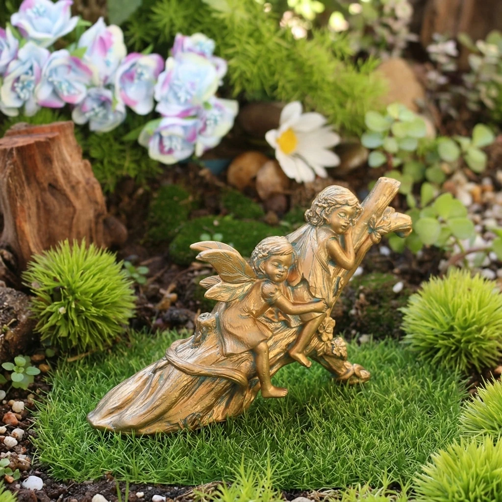 Resin Bronze Finish Sleeping Sisters Statue for Outdoor Garden Lawn Decoration Vintage Metal Look Weather Resistant