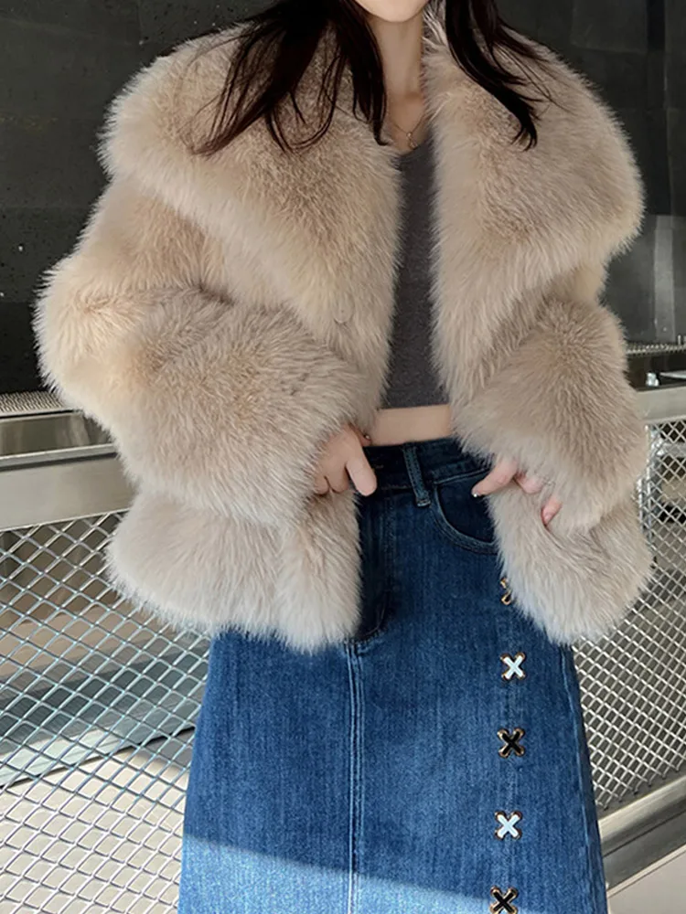 Elegant Solid Faux Fur Warm Women's Jackets Fashion Lapel Loose Long Sleeve Thick Coats 2024 New Autumn Winter Female Outerwear