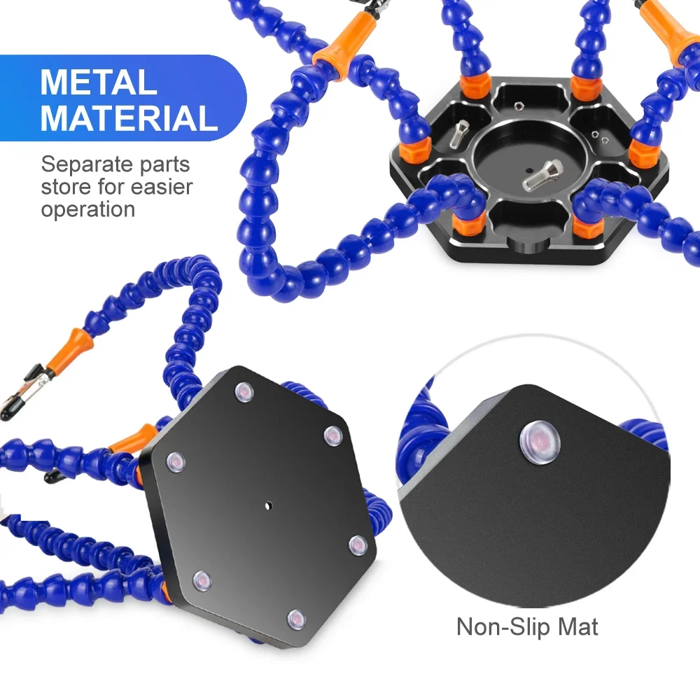 Soldering Station with Six Flexible Arms Metal Base Soldering Tool 6 Soldering Aid Vise Aluminum Base for Soldering Repair