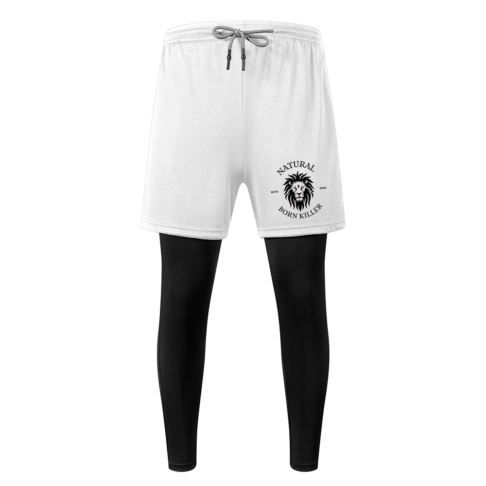 Men's 2 In 1 Retro Lion Print Quick Dry Sports Trouser For Running And Fitness Double Layer Sports Pants With Inner Phone Pocket