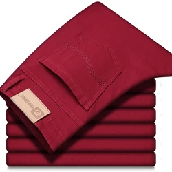 2026 New  Spring  Summer Wine Red Jeans Men Fashion Casual Classic Style Business Straight Fit Soft Trousers Male Advanced Pants