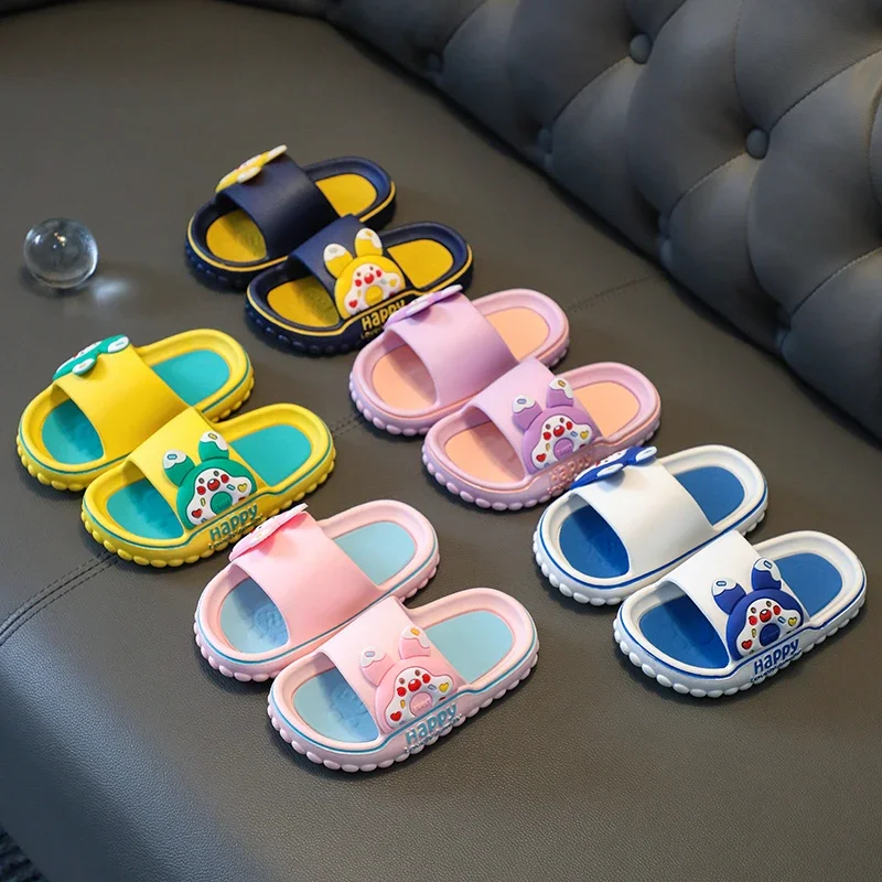 Summer Aged 2-10 Children Slippers Kids Cartoon Beach Sandal Boys Girls Flip Flops Soft Sole Non-Slip Bathroom Indoor Home Shoes