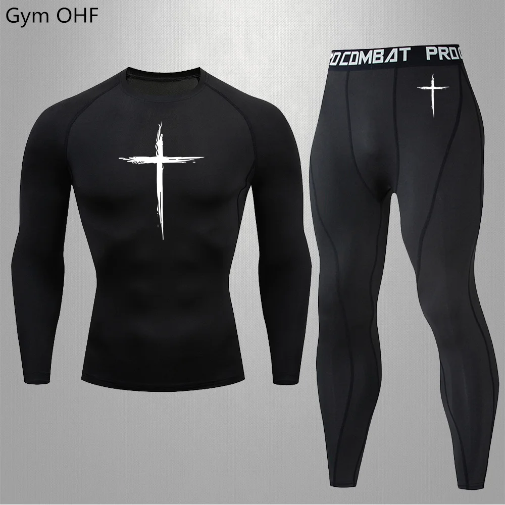 Men's Training Fitness Clothing Compression Set Stretch Sports Football Badminton Breathable 2 Piece Suits Gym Jogging Men Sets