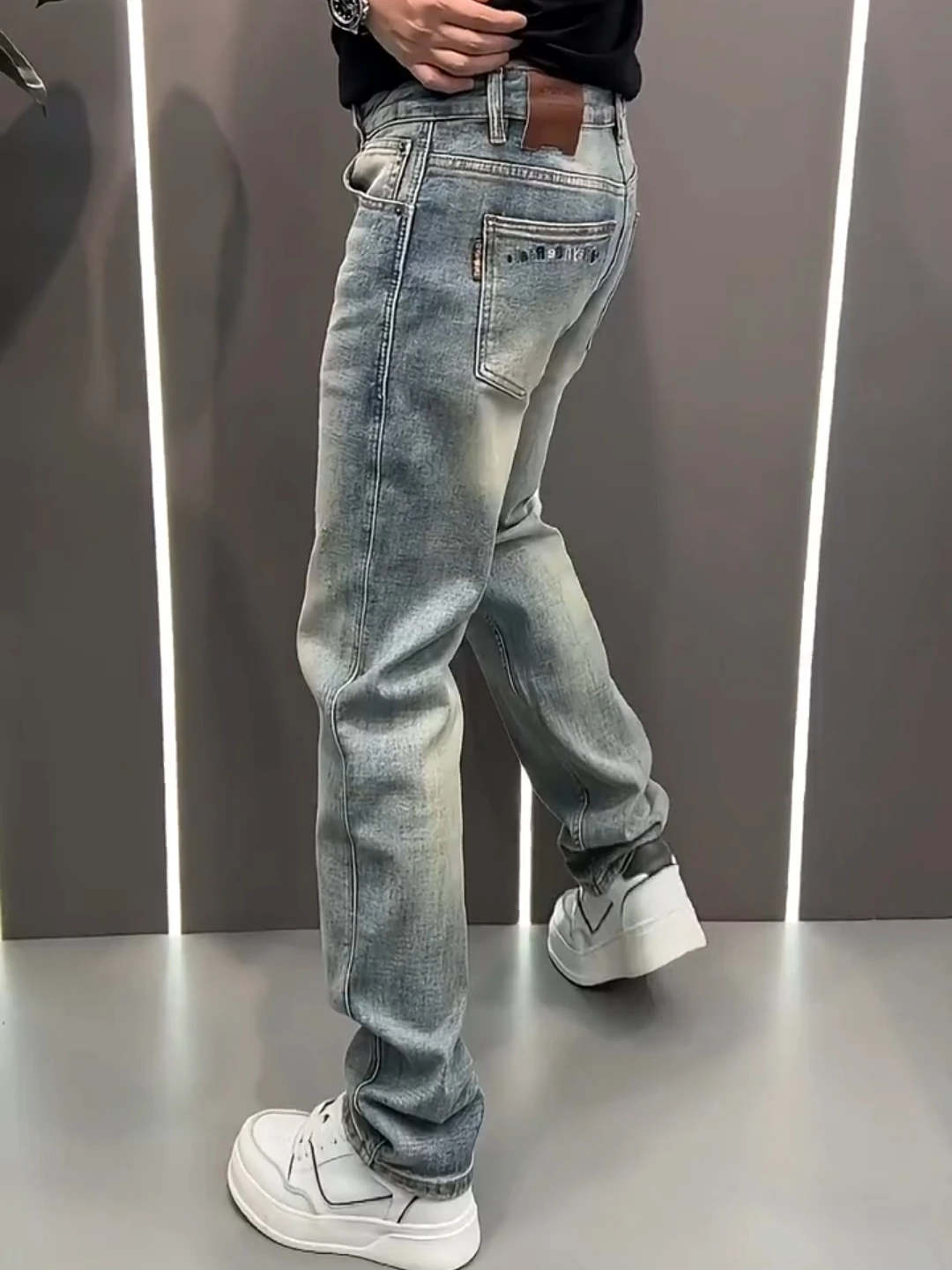 

Модные городские мужские джинсы слим-фит с высокой талией, прямые, антибактериальные, весенняя новинка, роскошное качество, индивидуальный пошив