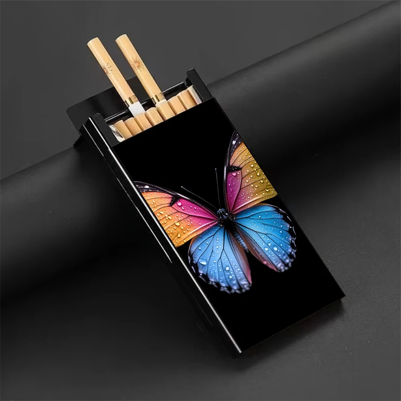 

Butterfly Theme, Glamorous Aluminum Men's Cigarette Case with Exquisite Animal Design - Perfect Gift for Slim Cigarettes