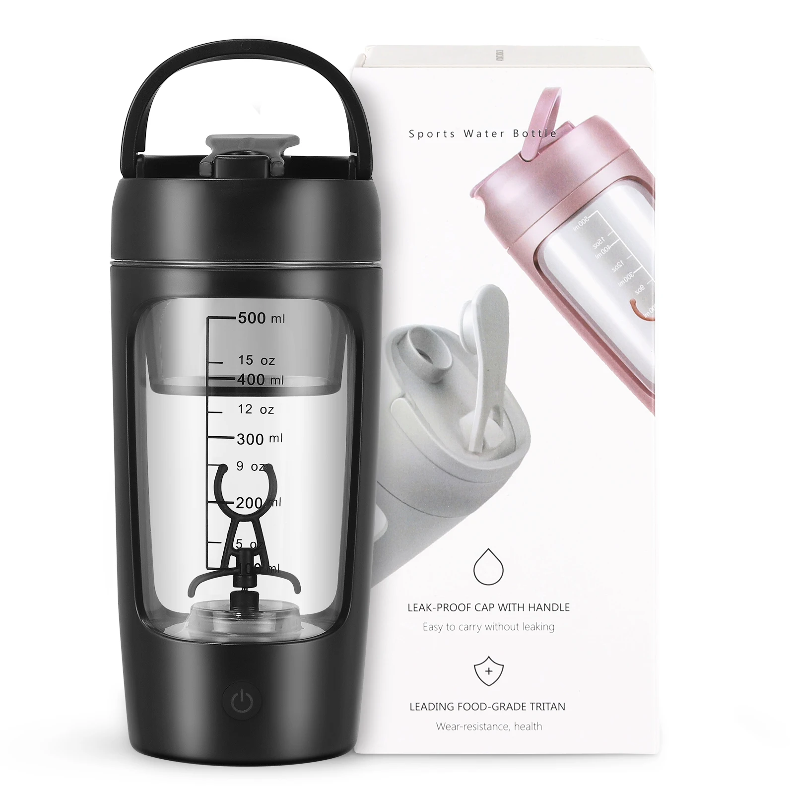 Bouteille shaker électrique 650 ml avec bouteilles mélangeuses sans BPA, batterie USB-C, mixeur portable pour shakes protéinés