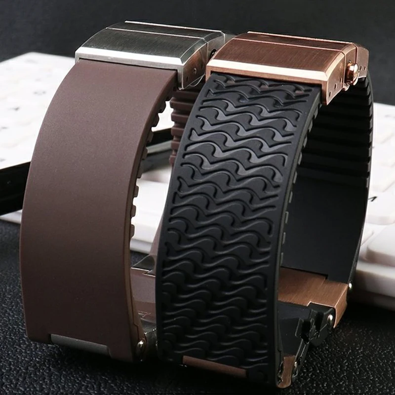 22mm Curved End Silicone Rubber Strap for Ulysse Nardin Watchband 263 DIVER Waterproof Metal Watch Bracelets Black Brown Blue