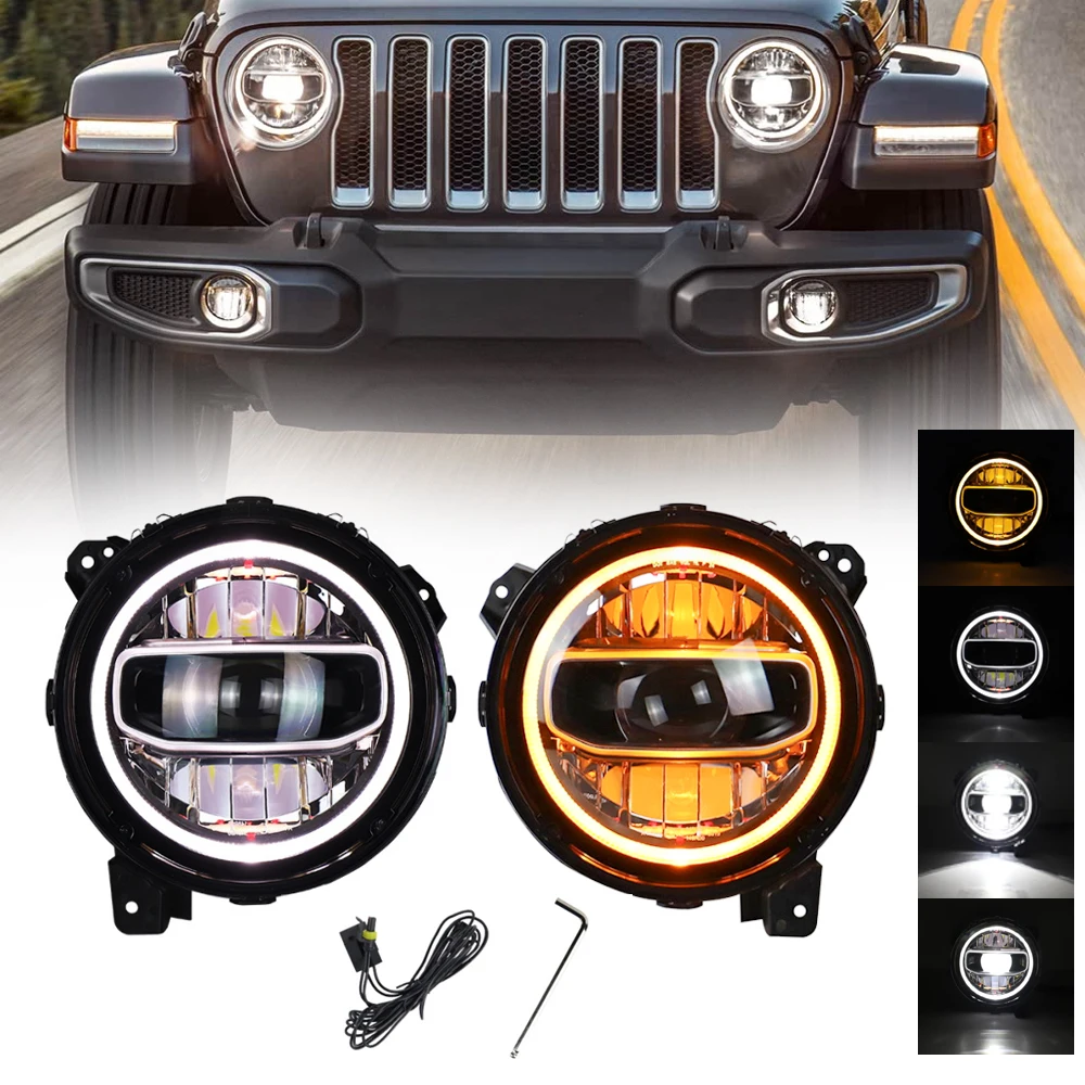 For 2018-2024 Jeep Wrangler JL JLU JT Rubicon LED Headlights High Low Beam DRL Turn Signal Light E24 E-Mark Certificate