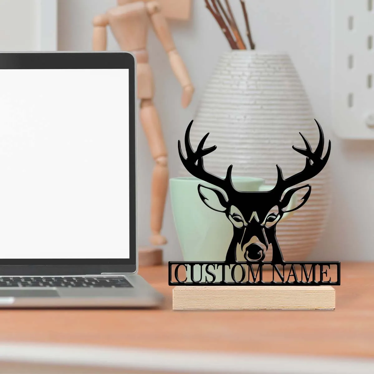 1pc Metal Desktop Decoration Custom Name Equipped with Wooden Base Gifts and Metal Decorations for Family and Friends