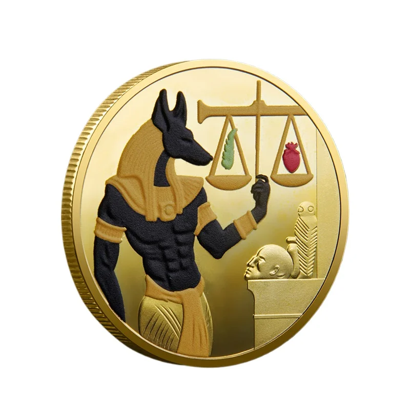 Ancient Egyptian Pharaohs Colorful Golden Plated Collectible Coin Dog Head Death Anubis Libra Commemorative Hound Coins