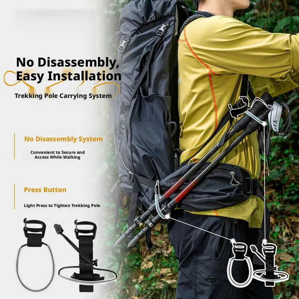 Trekking Pole Holder for Backpack Hands Free Hiking Stick Clip Elastic Quick Release Attachment for Outdoor Camping and Climbing