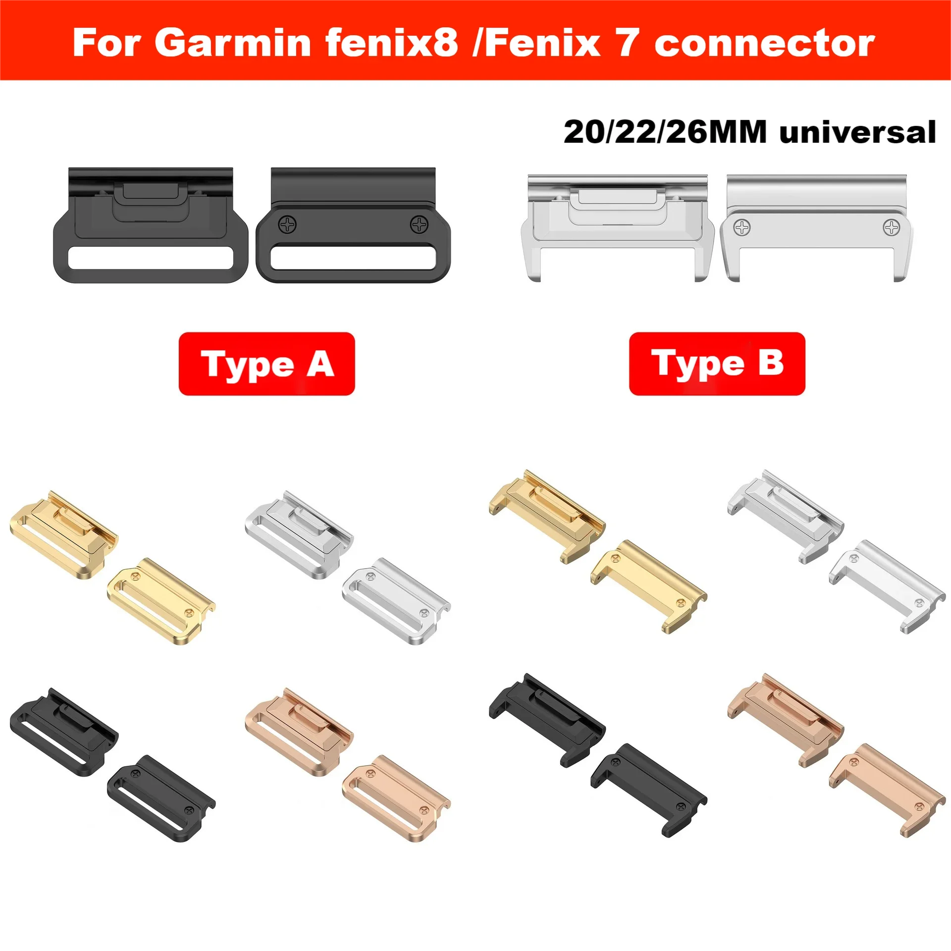 1Pair Adapter For Garmin Fenix 8 7 6 Forerunner 965 955 945 Watchband strap Connector Bracelet 316L Stainless Steel Accessories