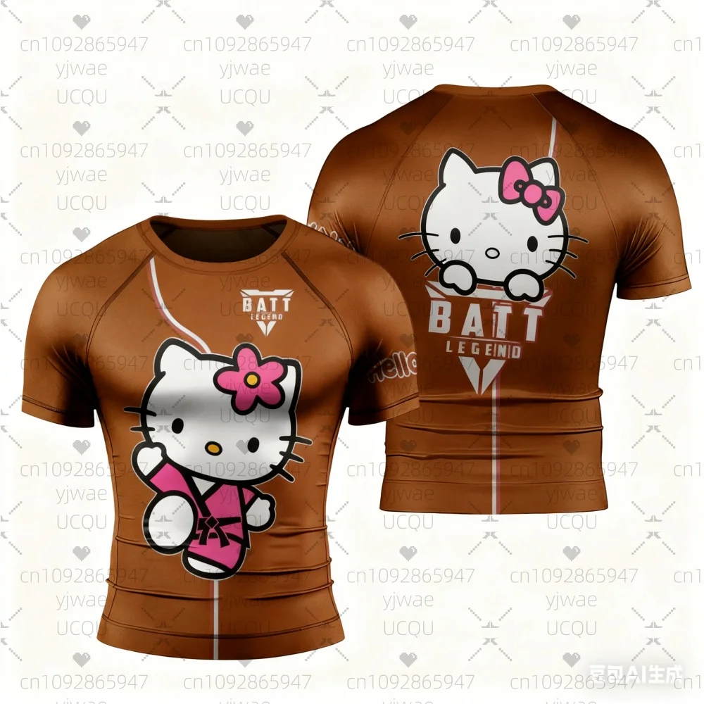 2025 الصيف الرجال مرحبا كيتي رياضة س الرقبة قصيرة الأكمام الرجال القتال Jujutsu التدريب التجفيف السريع رياضة تي شيرت الرجال الملابس #2