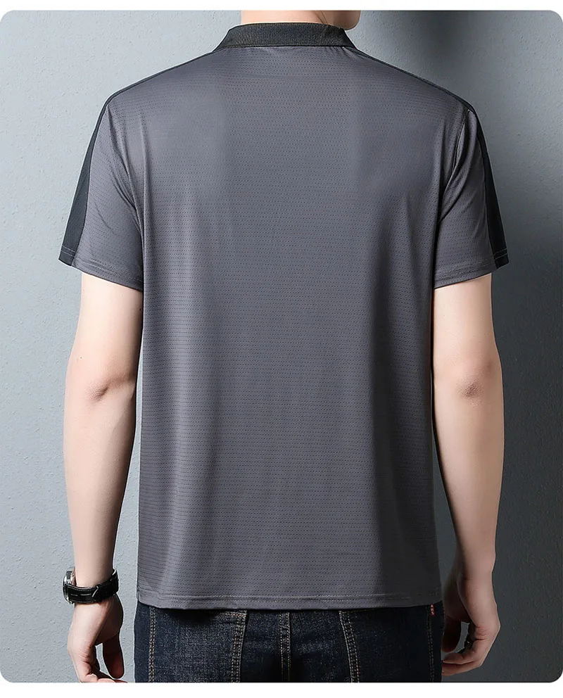 رجل قصير الأكمام الأعمال تي شيرت سريعة الجافة تي شيرت بولو تنفس قميص بلايز الحرير الجليد بدوره إلى أسفل طوق رجل الملابس MY964