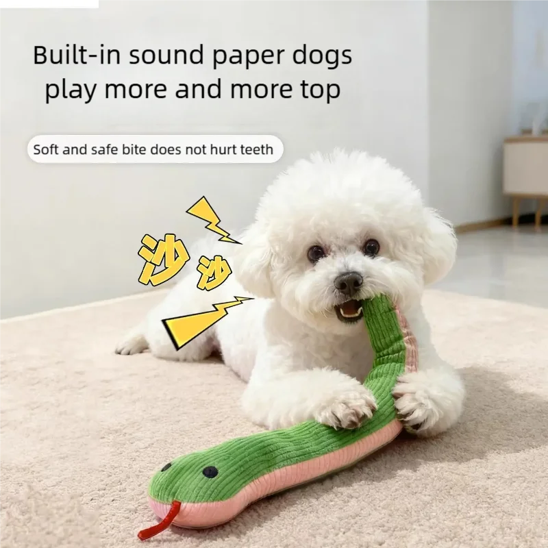 Pet Toy Snake Interactive Bite Fun Pet Cat Dog Plush Toy Anti Bite Teeth Cleaning Sound Toy