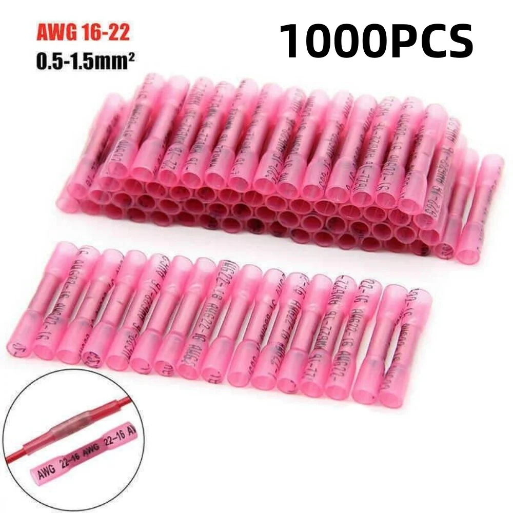 

1000PCS Red Insulated Heat Shrink Butt Waterproof Wire Splice Connectors 22-16 AWG 0.5-1.5mm² Seal Terminals Automobile