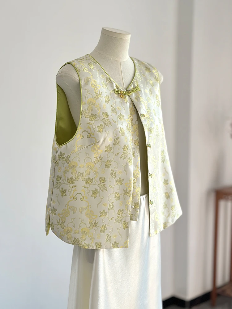 Green High-Grade New Chinese Style Vest Women's Outer Wear Young Light Spring National Song Dynasty Brocade