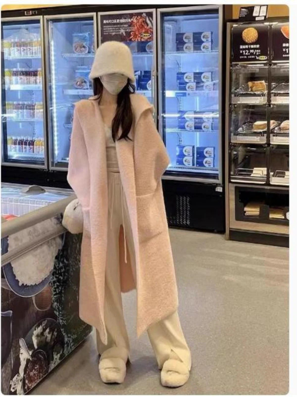 Autumn Winter New Hat Design Soft Long Women's Sweater Faux Mink Fur Outerwear Thermal Regular Sve Length Hooded Top