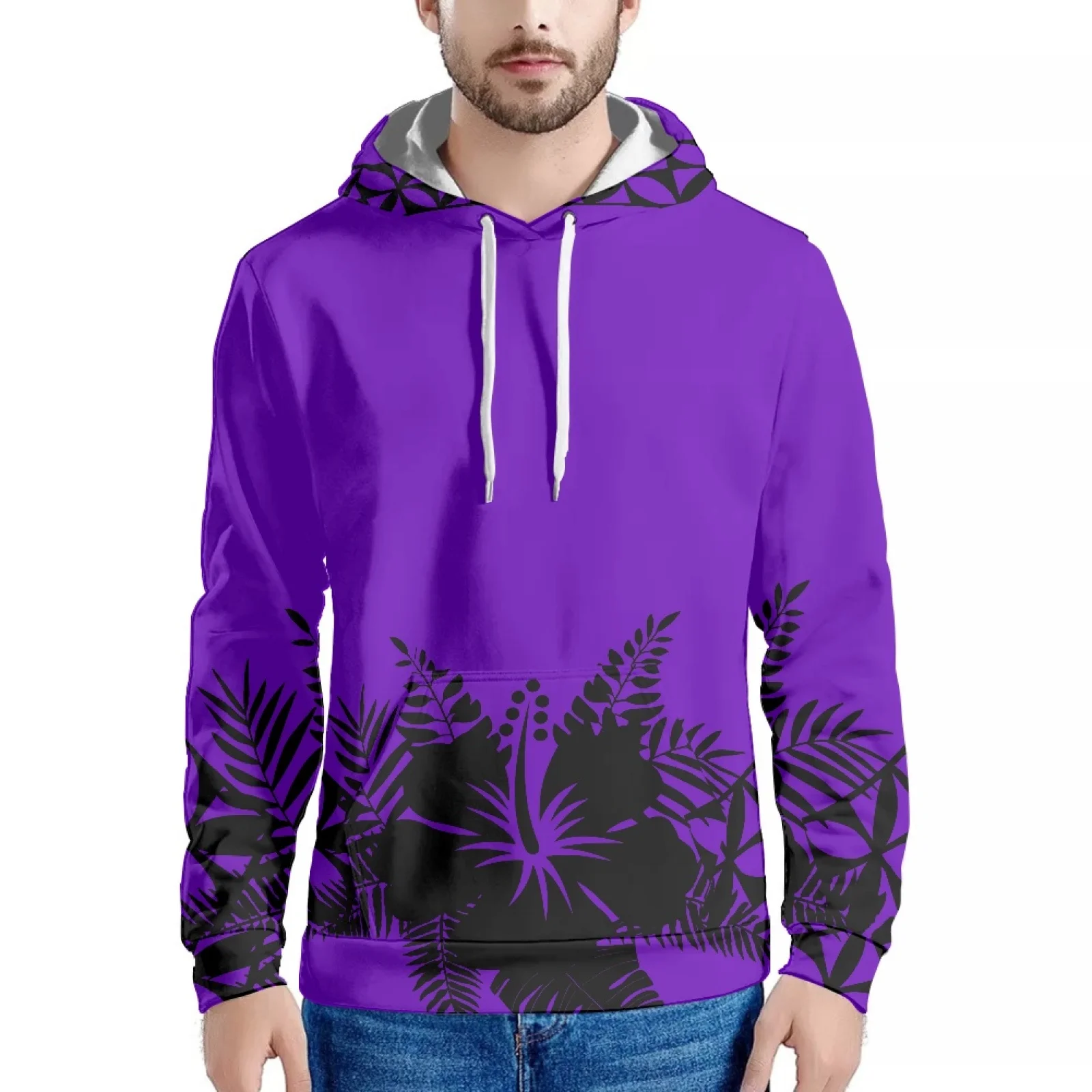 

Men's Casual Outdoor Wear Autumn And Winter Hibiscus Print Hawaii Men's Pullover Hoodie Long Sleeves Keep You Warm Clothing