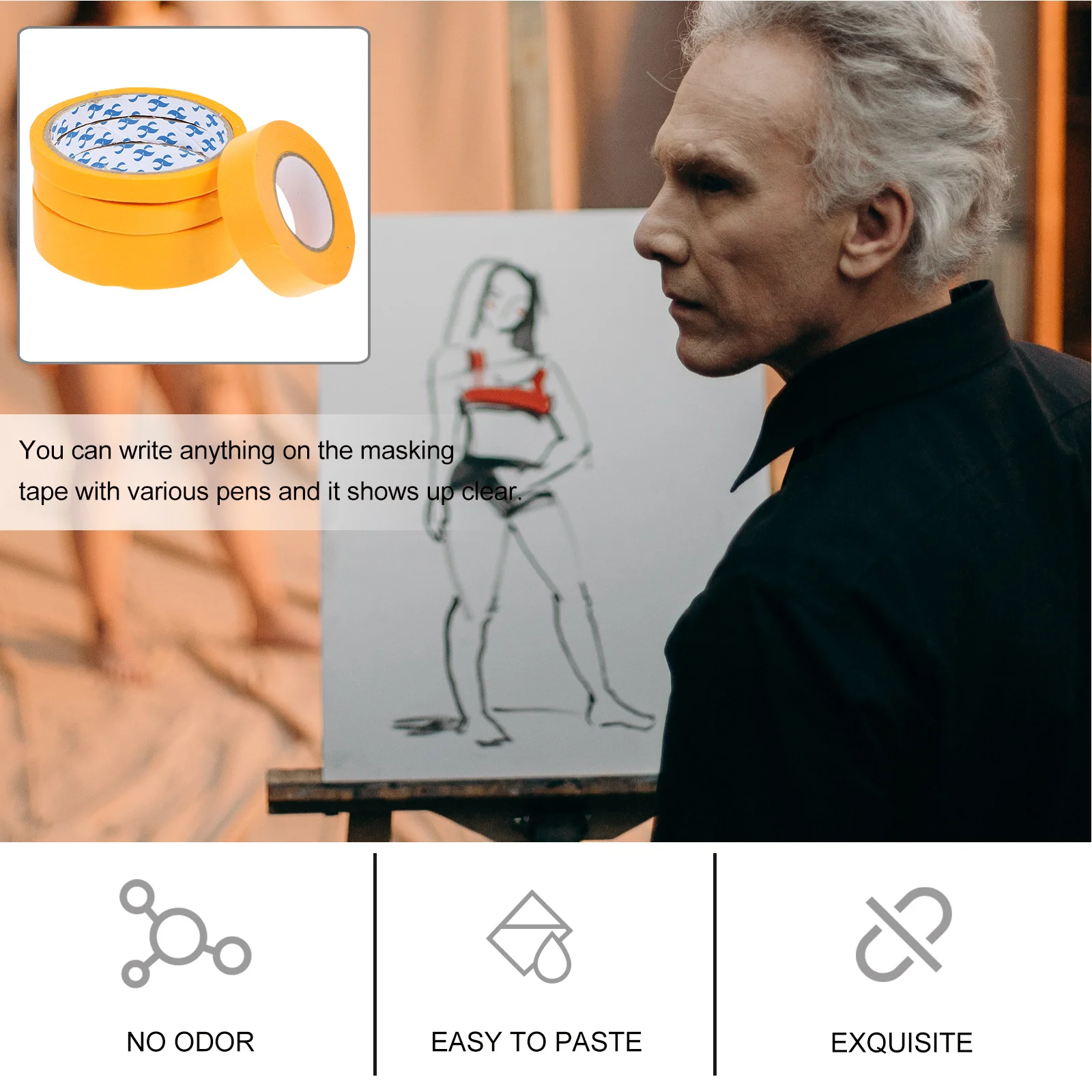 4 Rolls Masking Tapes Multi-Width Decorative Adhesive Tapes for Painting Drawing Scrapbooking Labeling Coding Projects Kids