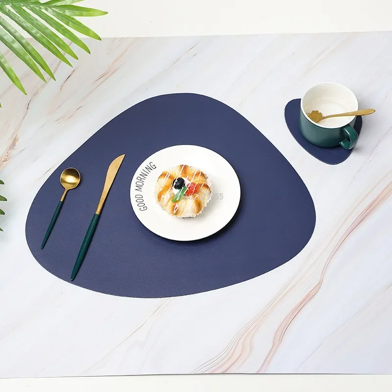 Nordic ocidental placemat dupla camada irregular à prova de óleo almofada de isolamento térmico hotel couro pu tapete de mesa prato de jantar esteira & porta-copos