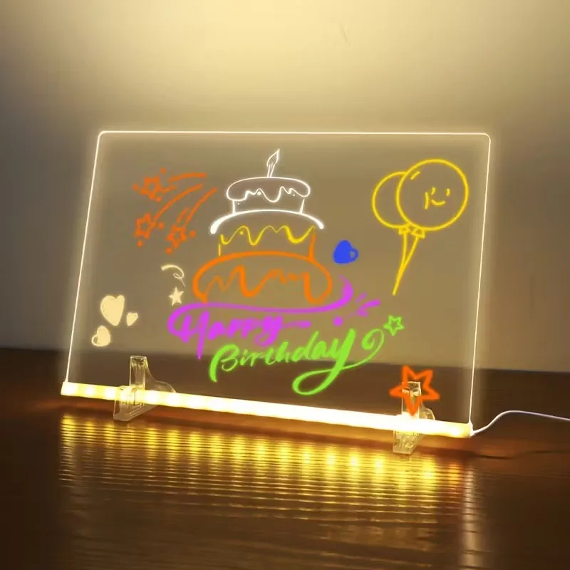 USB LED Acrylic Note Board Warm White Light Scratch Resistant and Adjustable Erase Drawing Supplies Birthday Gift Party Decor