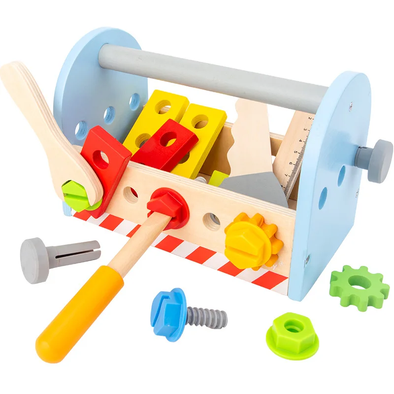 Werkzeugsatz zum Mitnehmen, Rollenspiel-Werkzeugset, Geschenk für Jungen oder Mädchen, Kinder, pädagogisches DIY-Holz-Nuss-Montagespielzeug