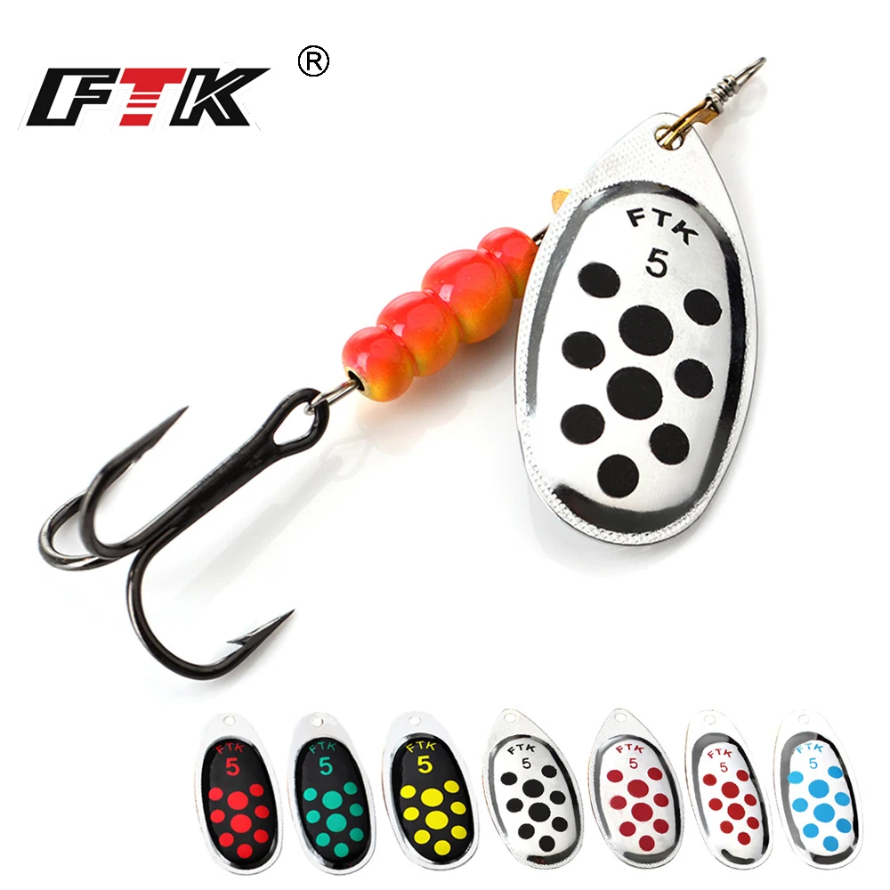 FTK Fishing Lure 4g/5g/7g/10g/14g spinner Bait  Spoon Lures pike Metal With Treble Hooks Arttificial Bass Bait Fishing Lure