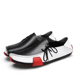 Summer Loafers Men Shoes Leather Breathable Red Sole Hand-made Autumn Driving Comfortable Fashion High Quality Soft Large Size