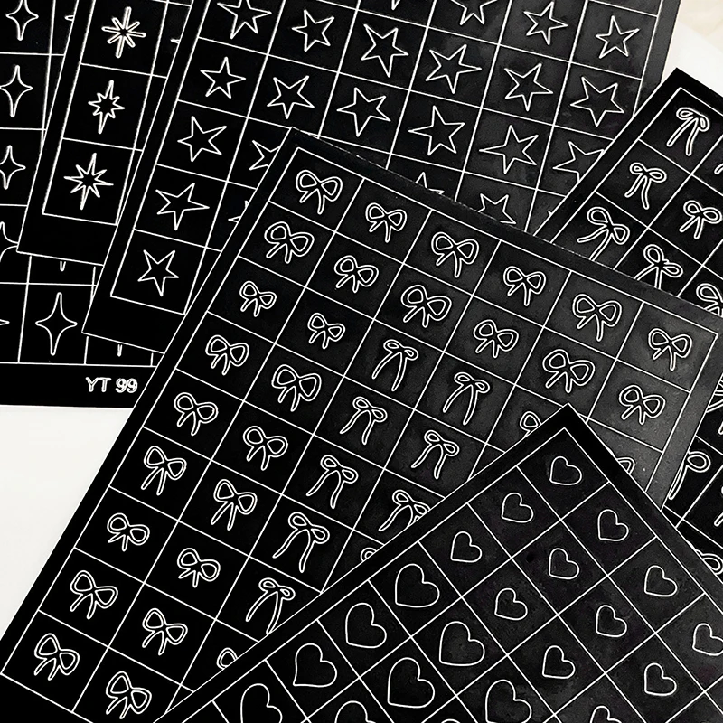 Pochoir aérographe pour ongles, motif cœur, nœud, étoiles, modèles d'autocollants creux pour pointes de manucure française, conception d'ongles