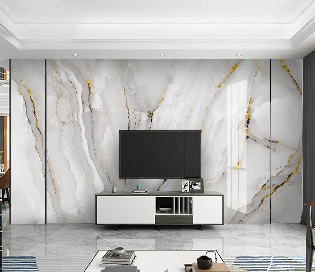 Customize new modern light luxury abstract landscape marble TV background wall 3d wallpaper papel de parede wall stickers