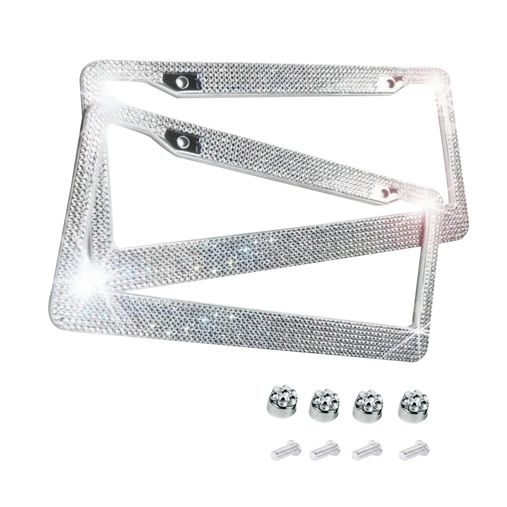 Pair Car Bling Crystal Licence Plate Frame Holder Acrylic Rhinestone Car Accessory License Plate Frame Stick License Plate Frame