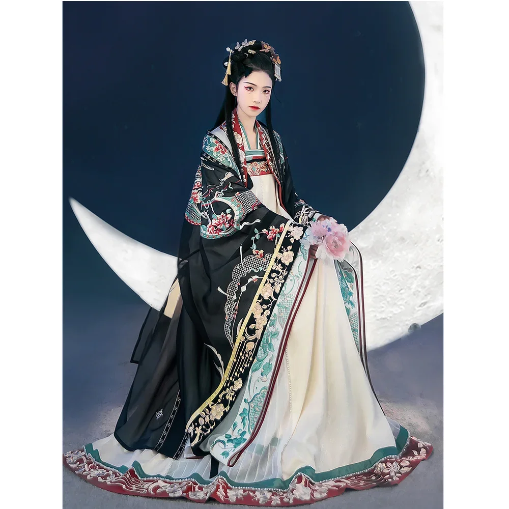 HanshangHualian Biyue Space Black Chinese Traditional Dress Hanfu Robe Women Fairy Couple Original Full Chest Set Autumn Clothes