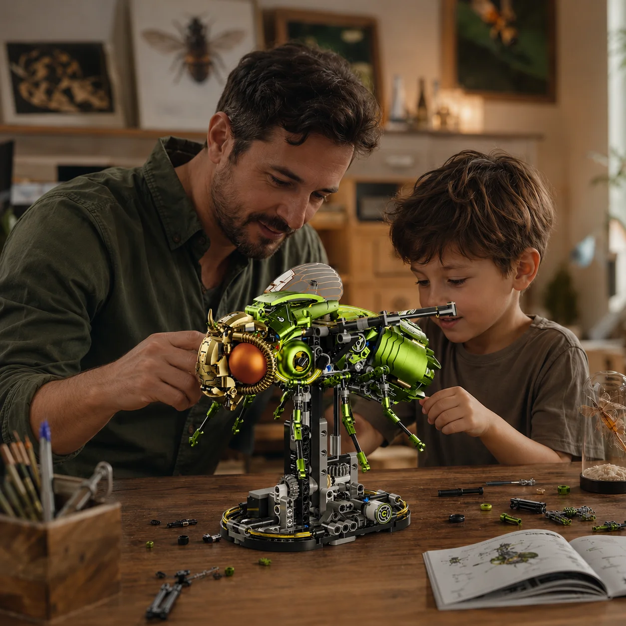 New 1038pcs Mechanical Linkage Drosophila Fly Building Blocks, Cyberpunk Technical Insect Animal Model Kit, Light STEM Toy view 2