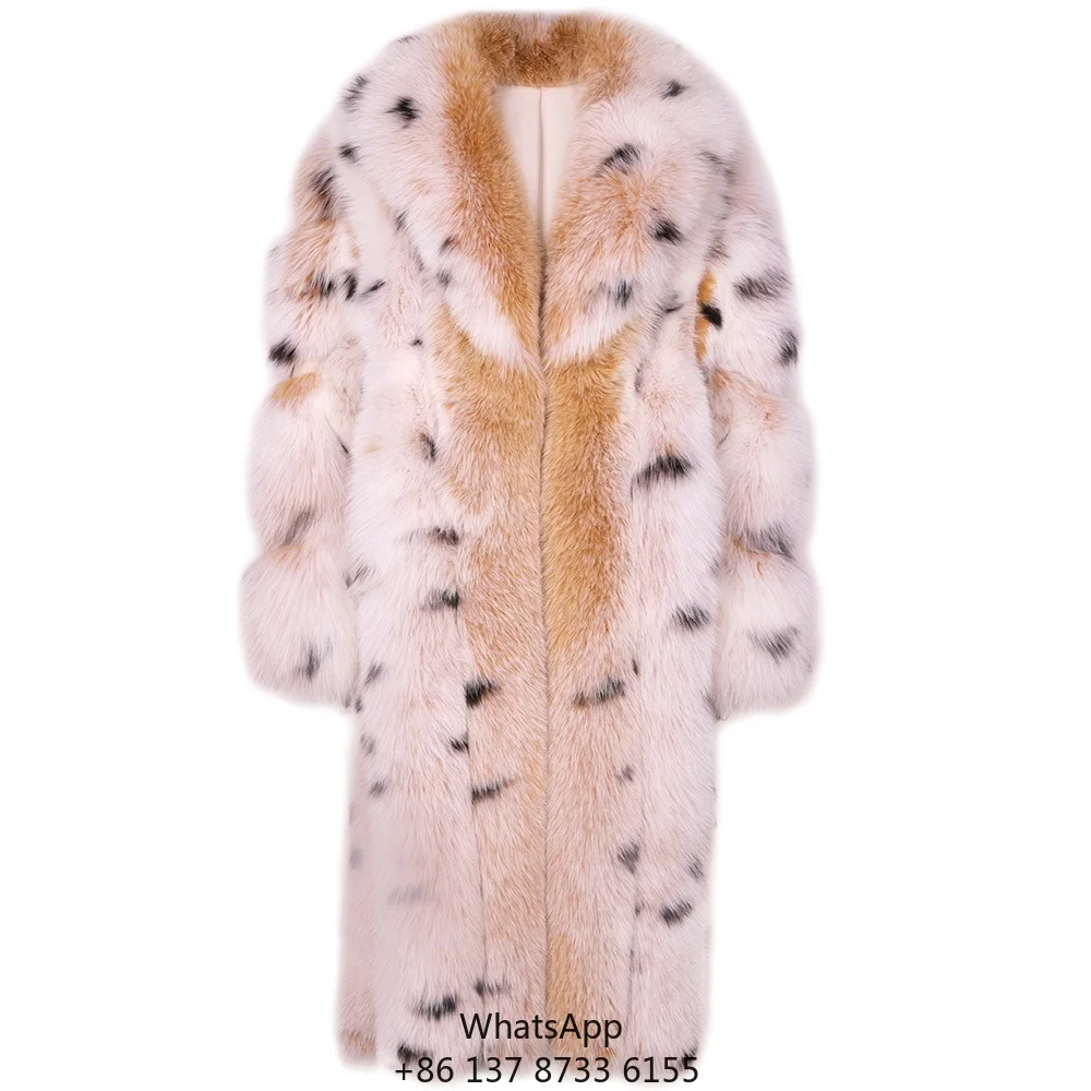 

Высококачественная роскошная женская зимняя теплая куртка из натурального лисьего меха с отложным воротником, длинное пальто из лисьего меха, женская верхняя одежда