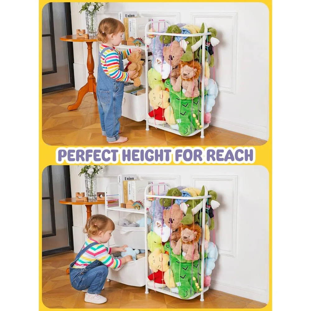 منظم تخزين ألعاب وكتب الأطفال 2 في 1 باللون الأبيض، ورف تخزين الحيوانات المحشو المستوحى من مونتيسوري #5