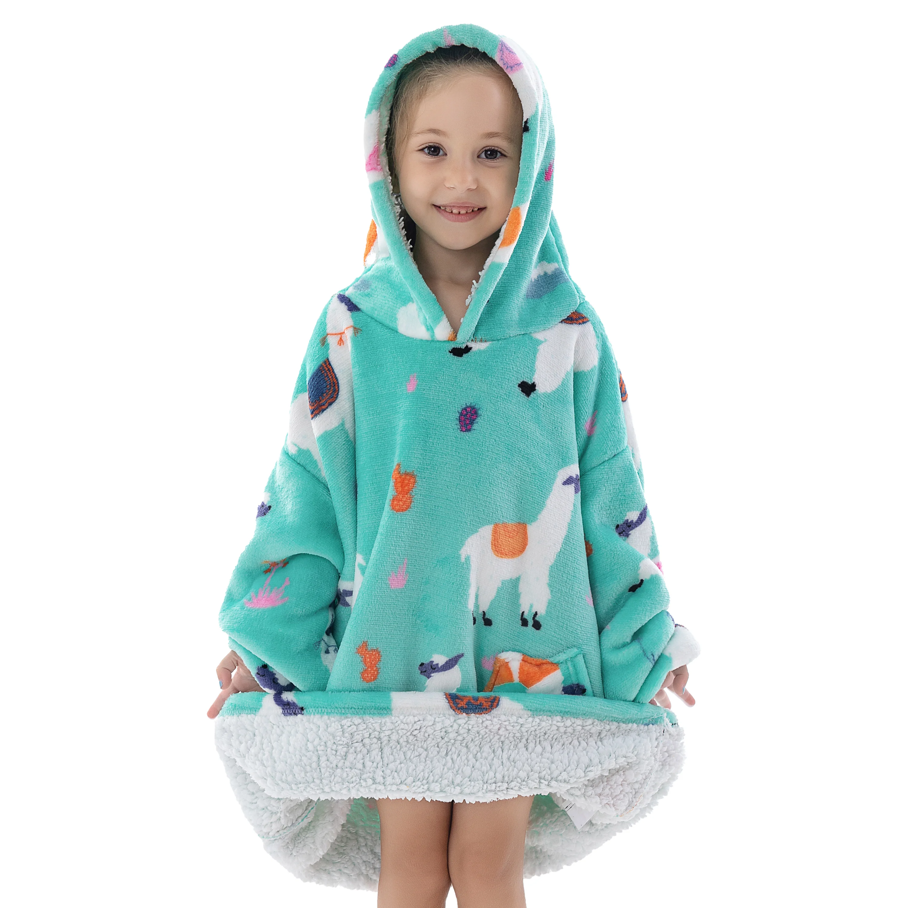 Übergroße Wearale Decke Hoodie Flanell Sherpa Fleece Warm Weich Winter Hoodie Sweatshirt für Kinder Erwachsene Kuschelpullover