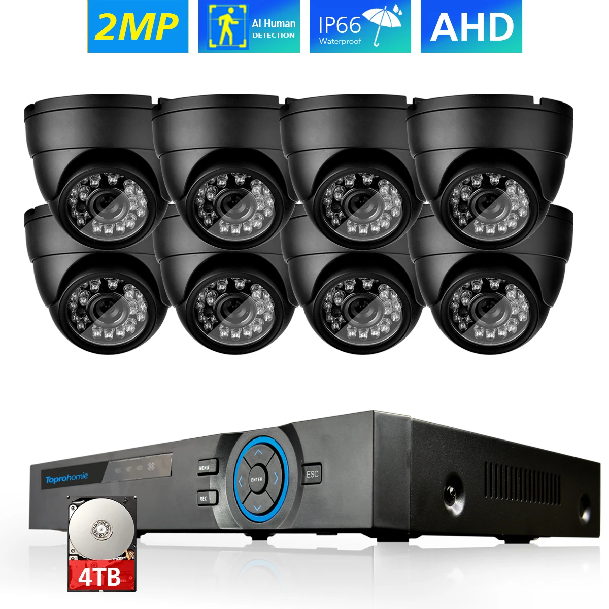 

TOPROHOIME h.265 8CH 5MP CCTV System 2MP 1080P AHD CVI indoor IP66 Metal Camera Security Surveillance Video Nigh Vision Camera