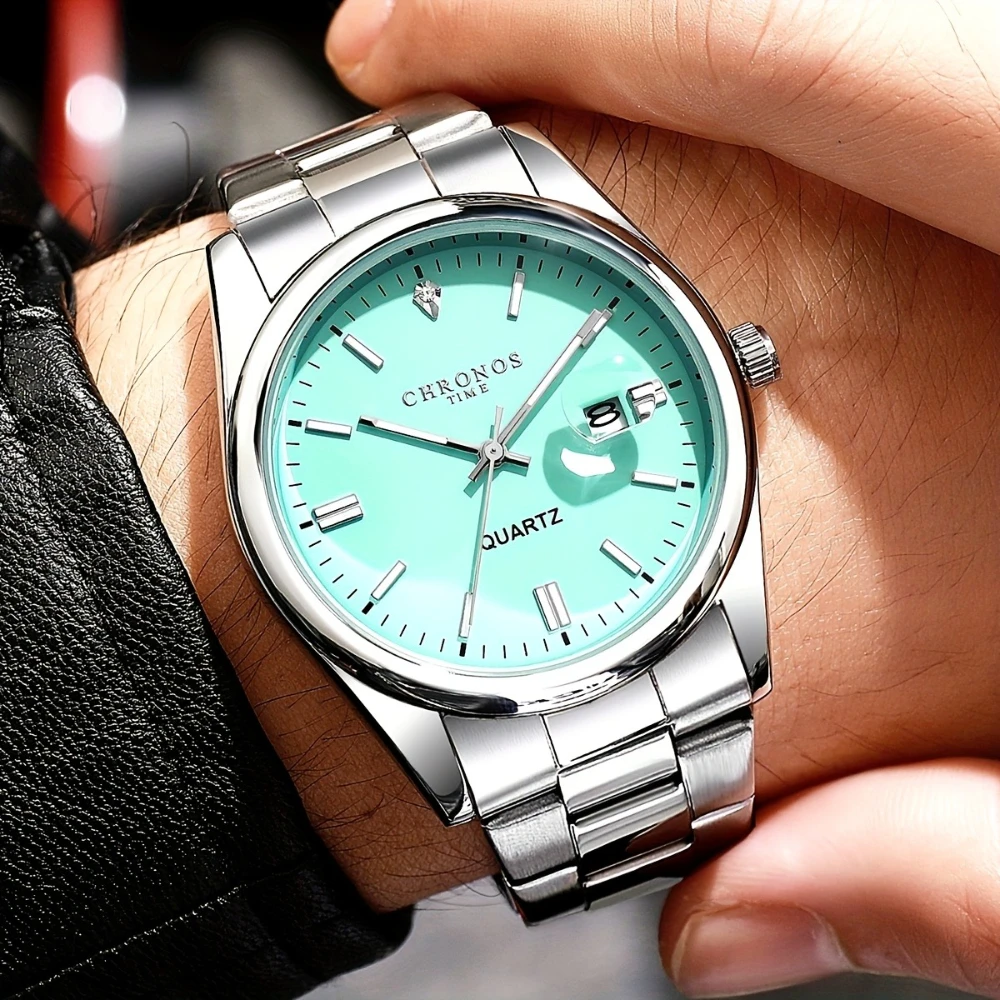 ساعة كرونوس الرياضية الكلاسيكية للرجال ستانلس ستيل مضيئة مع تاريخ فاخر مقاوم للماء كاجوال للأعمال الخارجية كوارتز #2
